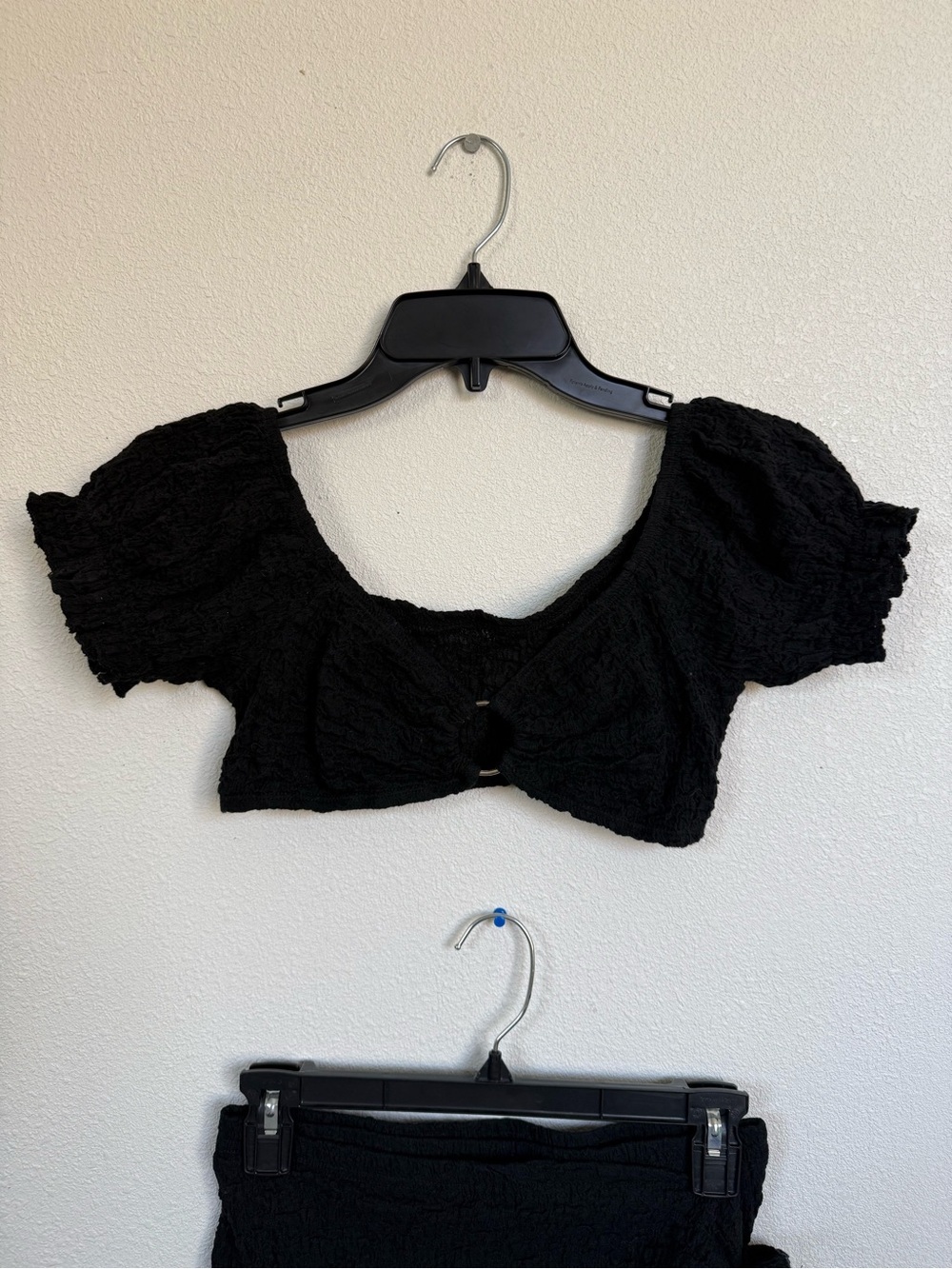 Black Textured Two Piece Set Crop Top & Wrap Midi Skirt Boho Resort - Picture 3 of 11